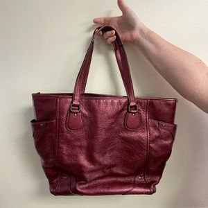 EUC metallic red letter Coach tote